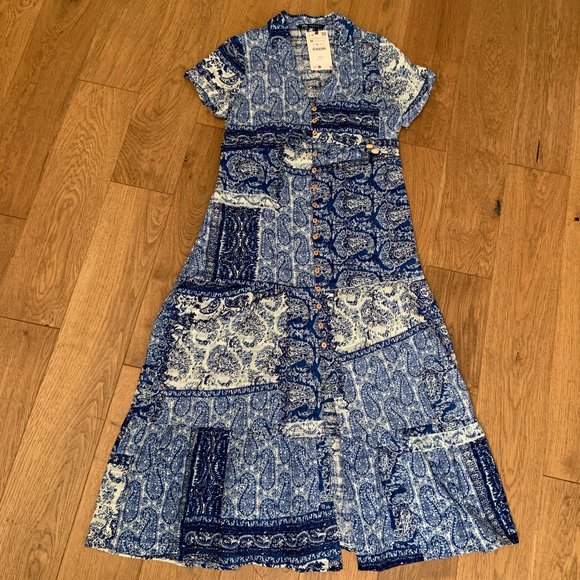 Zara Women's Cotton Midi Printed Shirt Dress V-Neck Collar Short Sleeves Size M - Picture 9 of 16